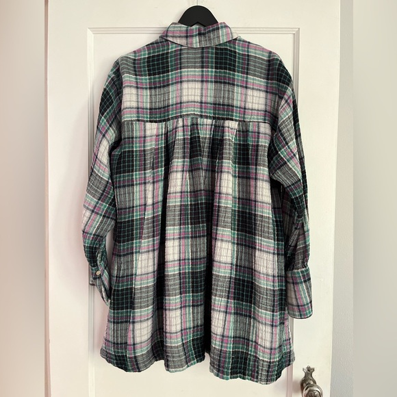 Free People The Voyage Shirtdress Mini. Oversized Pink Grey Turquoise Plaid XS - Picture 5 of 16